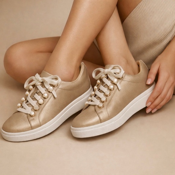 Yellow Box Shoes - Yellow Box Espie Pearl Lace-Up Platform Sneakers – Champagne Gold – Size 7.5